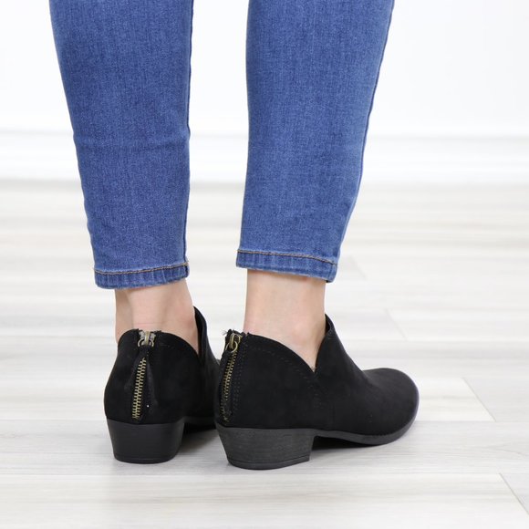 Black Vegan Suede Low Cut Ankle Booties - Picture 7 of 12